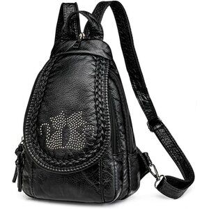 Women Soft Washed PU Leather Mini Waterproof Stylish Daypack Shoulder Bag